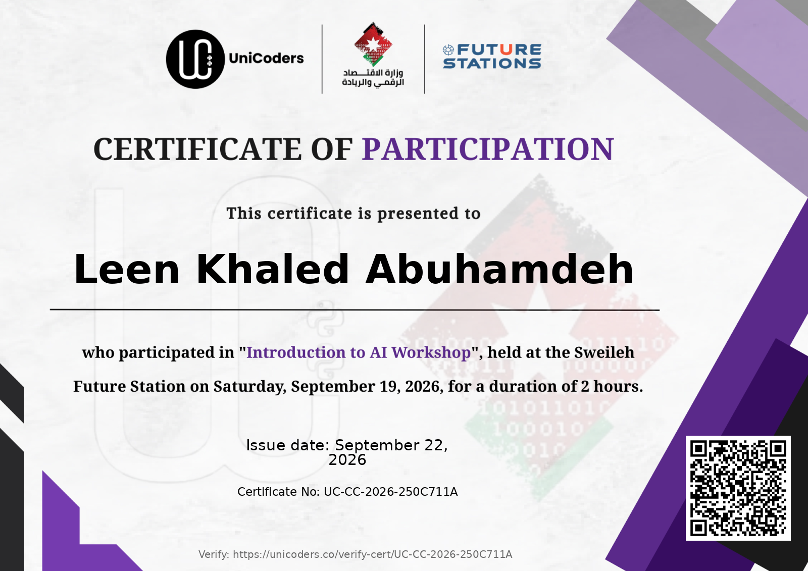 Certificate of Completion — Introduction to AI Workshop